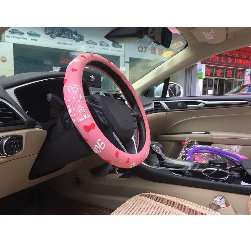 

Hello Kitty Car Accessories Cartoon Steering-Wheel Cover For Auto Interior Decoration Latex cute steering wheel covers red black