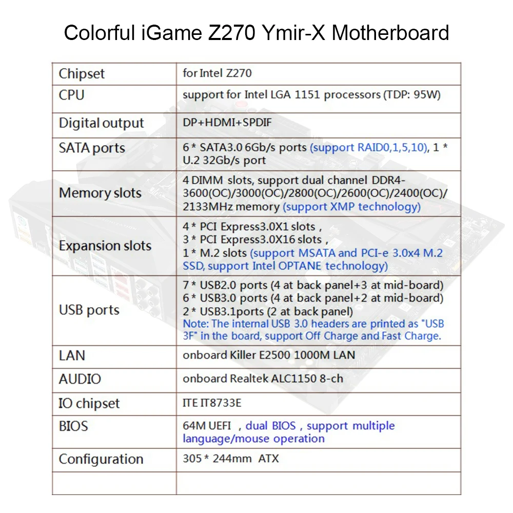 Цветная системная плата iGame Z270 Ymir-X для Intel Z270/LGA1151 DDR4 ATX DDR4 SATA3 USB3.1 M.2 U.2 порты
