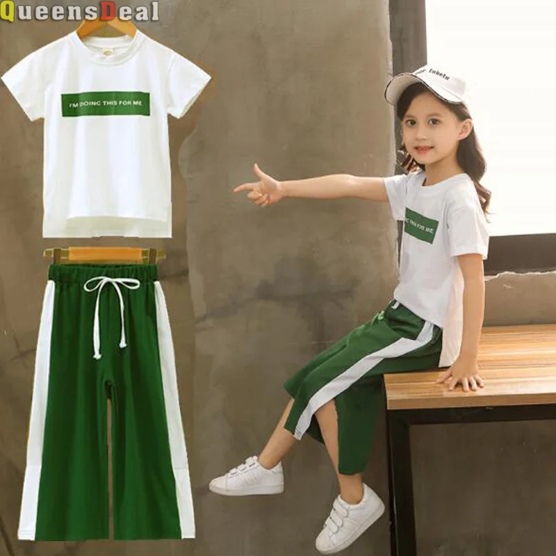 

MERI AMMI 2 Pcs Girls Clothing Sets Summer Short Sleeve T-Shirt+Pants Kids Outwear Children Clothes Suits