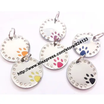 

personalized round crystal dog pet tags with paw,custom id tag for dogs,free shipping