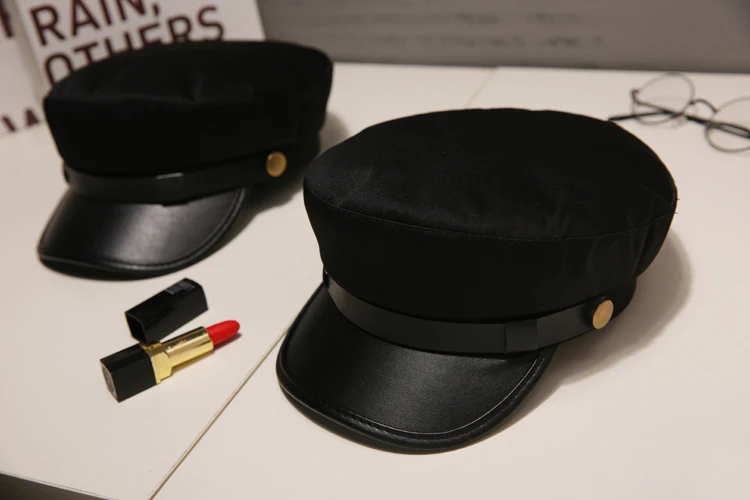 Осенне-зимняя шапка из искусственной кожи в стиле милитари, черная шапка в стиле ретро для мужчин и женщин, Кепка Капитана для путешествий