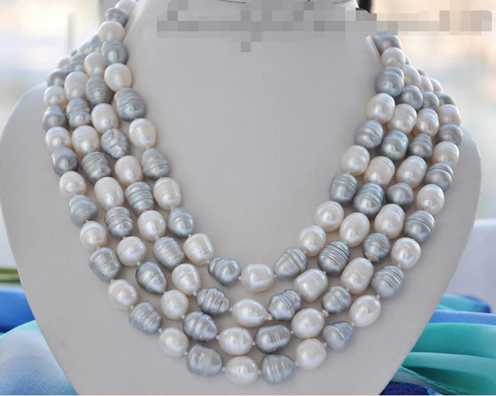 

FREE SHIPPING * Z4923 14mm white gray rice freshwater cultured pearl necklace 80inch AAA