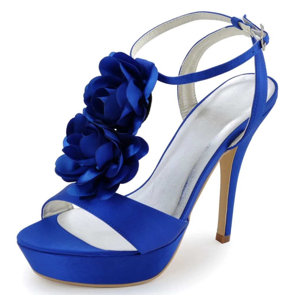 Women Shoes Blue Prom Bridal Pumps Sandals Peep Toe High Heels Buckle