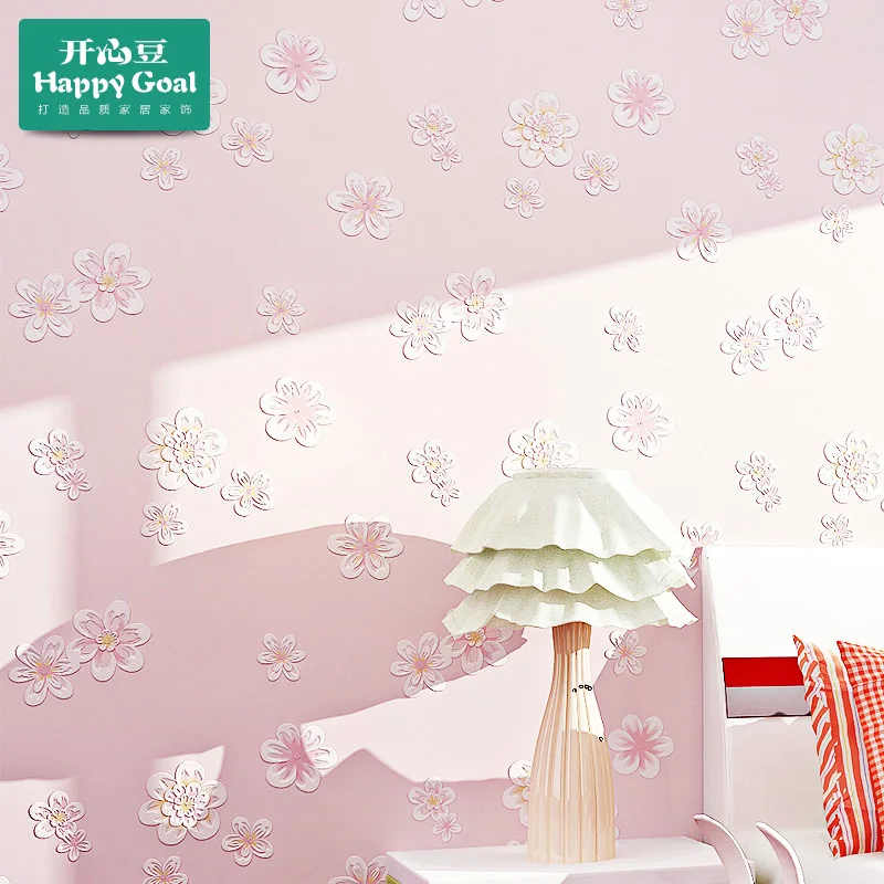 

Pink floret sticky wallpaper from sweet romance wall post girl's dormitory since bedroom non-woven rural children room-172z