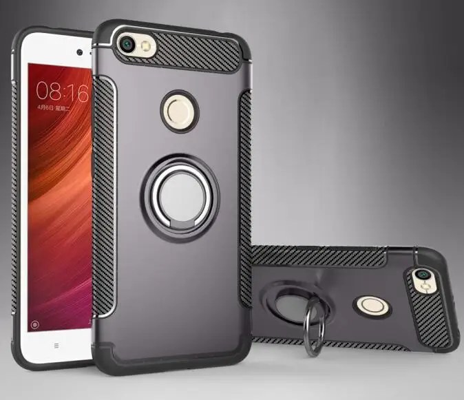 Серый Гибридная Противоударная крышка для Xiaomi Redmi Примечание 5A автомобильный магнитный держатель металлическое кольцо комбинированный чехол для телефона для Xiaomi Redmi Примечание 5A Fundas - Цвет: Серый