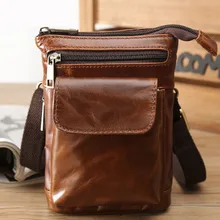 Unique personality leather crossbody bags for men retro oil wax light leather Messenger bag outdoor pockets mobile phone bag