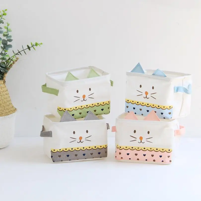 

New Cartoon cat Makeup Cosmetic desktop Storage Box Kids Toys Organiser Foldable Container Waterproof floral Storage Basket