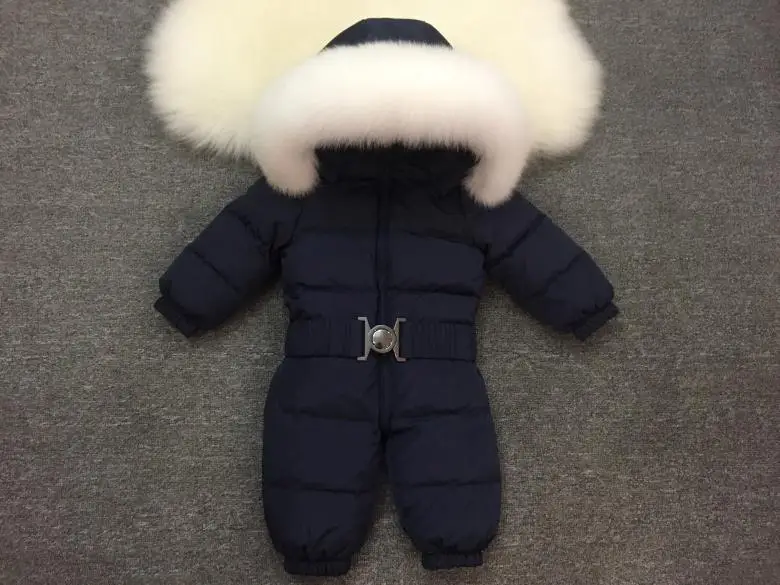 Новинка года; зимние комбинезоны для маленьких мальчиков и девочек; детская верхняя одежда; куртки; пальто; Утепленная зимняя одежда с капюшоном; ветрозащитный зимний комбинезон - Цвет: navy