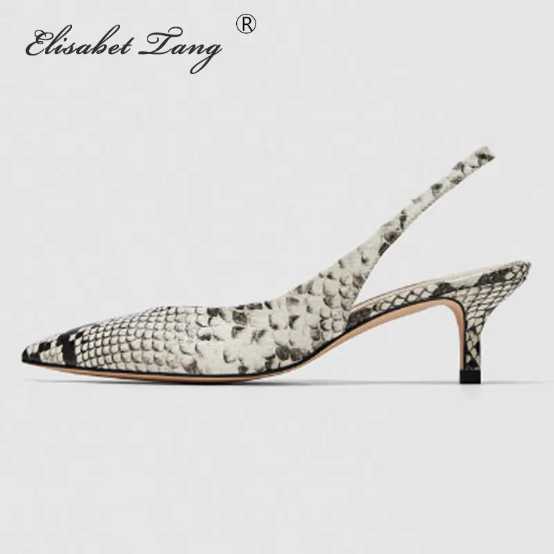 

ElisabetTang Serpentine Sandals Women Shoes Pumps High Heels Shoes Mid Heeled Sexy Pointed Toe Slingback Shoes For Party Wedding