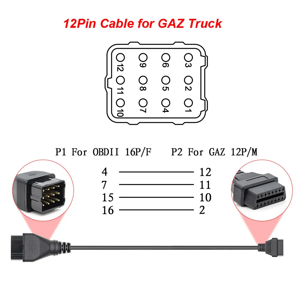Удлинитель для грузовых кабелей Scania OBD OBD2 диагностический инструмент сканер разъем для Volvo для Renault/газ 12 Pin до 16 Pin