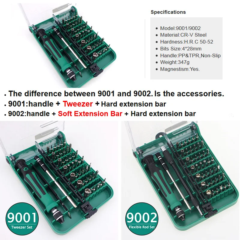 Дизайн патентов магнитный Набор отверток 45 в 1 Набор прецизионных отверток 9002/9001 с пинцетом