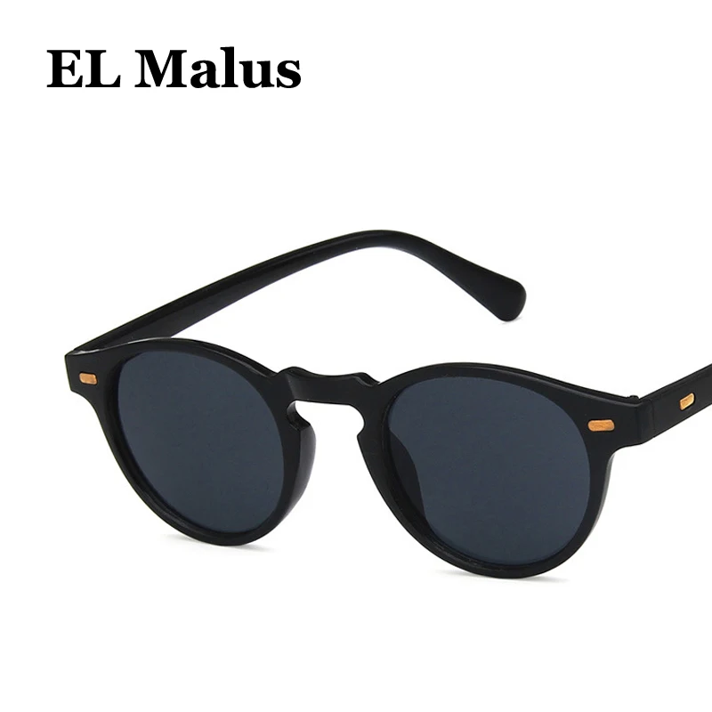 

[EL Malus]Retro Small Oval Frame Sunglasses Mens Womens Dark Green Lens Mirror Vintage Leopard Shades Brand Designer Sun Glasses