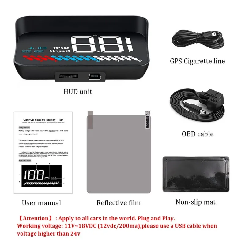 M7 OBD2 Onboard Hud GPS Auto Head Up Display Überdrehzahl Warnung Computer Windschutzscheibe Projek