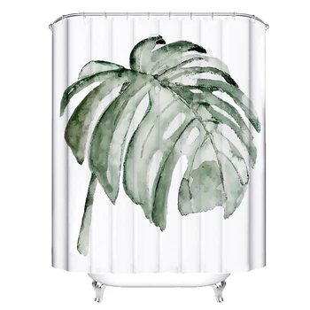 

Green Banana Leaf Shower Curtain Watercolor Tropical Plants Print Bathing Curtains Home Bathroom Decor Curtain Off Partition