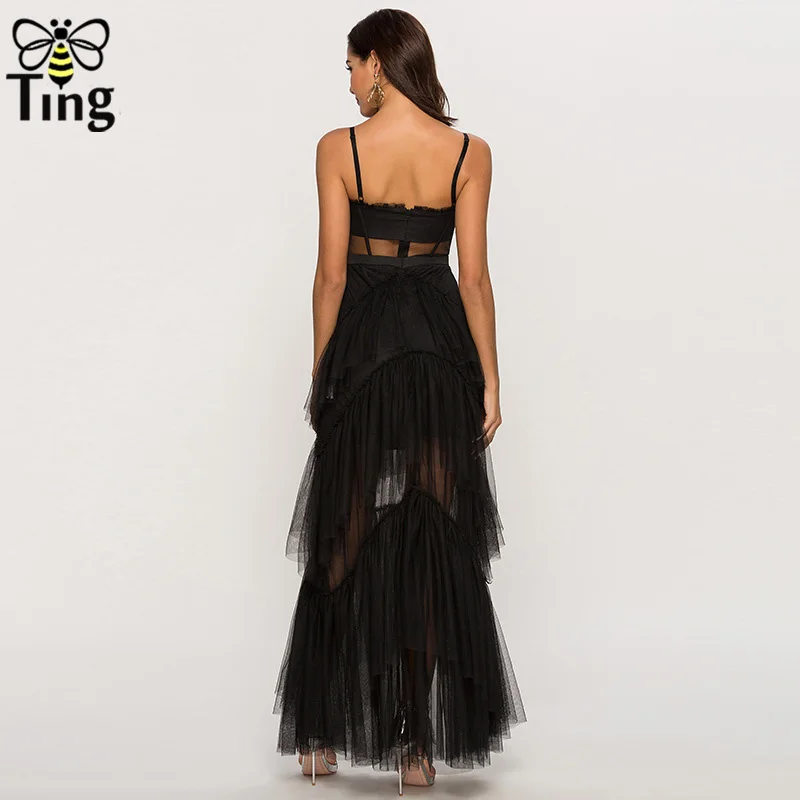 Tingfly подиумное дизайнерское стильное платье Сетчатое многослойное Макси-Платье на бретельках пикантные вечерние платья модные длинные платья с оборками Vestidos