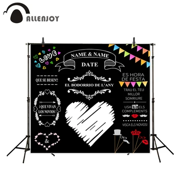 

Allenjoy Wedding backdrop colorful flags love name date custom photography background for photo studio photo backdrop the cloth