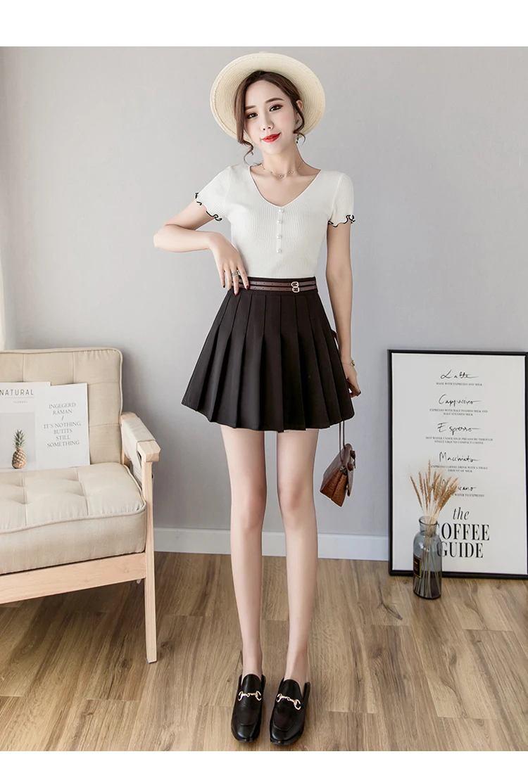 blanco De 2019 Falda Llegada Verano Moda americano Faldas Mini Europa Nueva Las Q700 Mujer Alta Plisada Cintura Cosplay Mujeres Viento Negro IIfqR