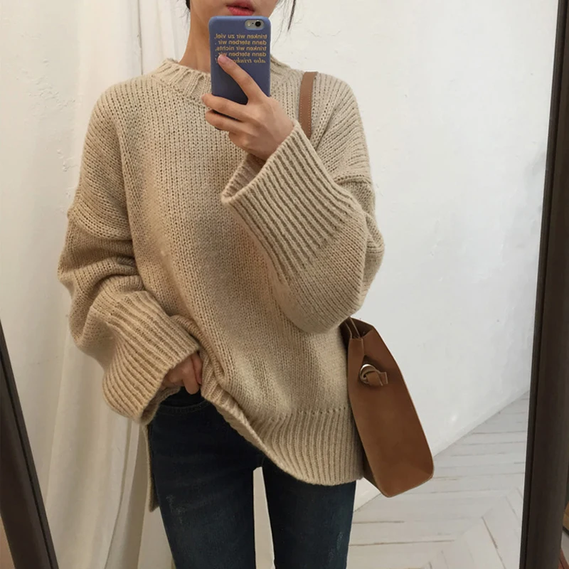 

Winter ins super hot sweater ladies net red lazy breeze loose Pullover long sleeve knitted sweater autumn 2018 new style