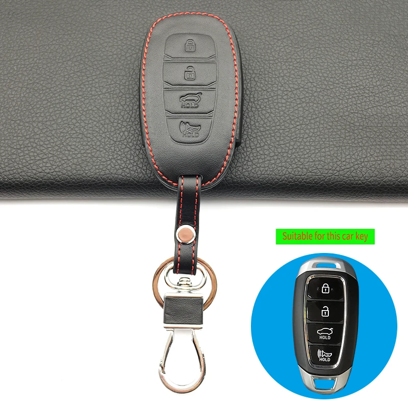 

High Quality Genuine Leather 4 Buttons Car Key Case Cover Holder for Hyundai Azera GRANDEUR IG 2016 2017 Key Case Cover Shell