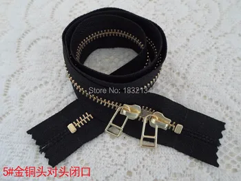 

5# gold copper closed luggage zipper ykk5# zinc alloy leather mouths black zipper 30-100cm