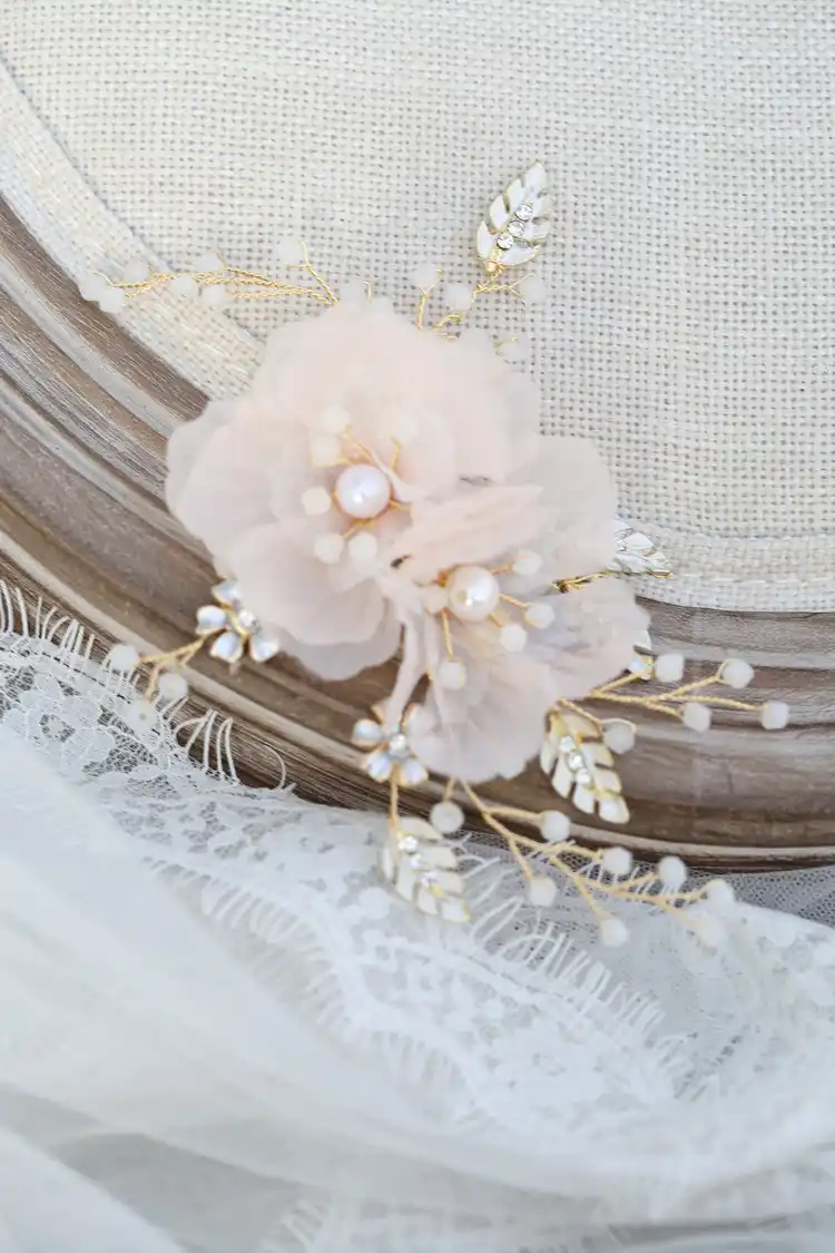 Rosebridalpark New Pink Flower Bride Hair Clips Wedding Rhinestone