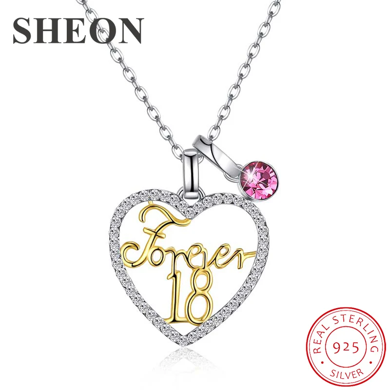 

Hot sale 925 Sterling Silver Austria Crystal love heart Forever18 Pendant Necklaces fashion Jewelry for women gifts dropshipping