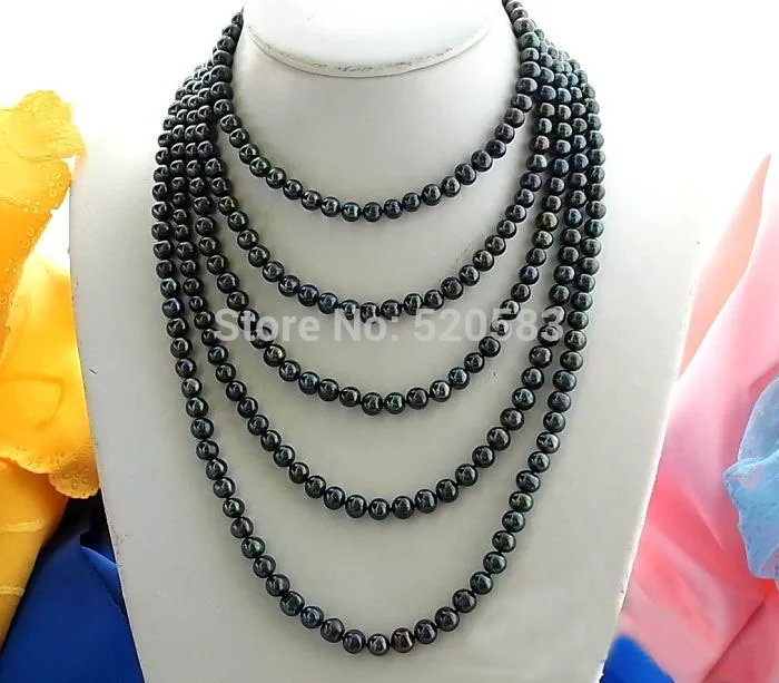 

LONG 100"7- 8MM ROUND BLACK FW CULTURED PEARL NECKLACE