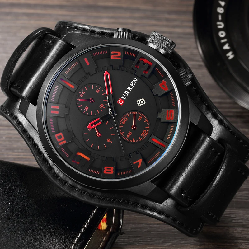 CURREN 2019 New Men Fashion Quartz Watches Men's Army Leather Sports Wrist Watch Military Date Male