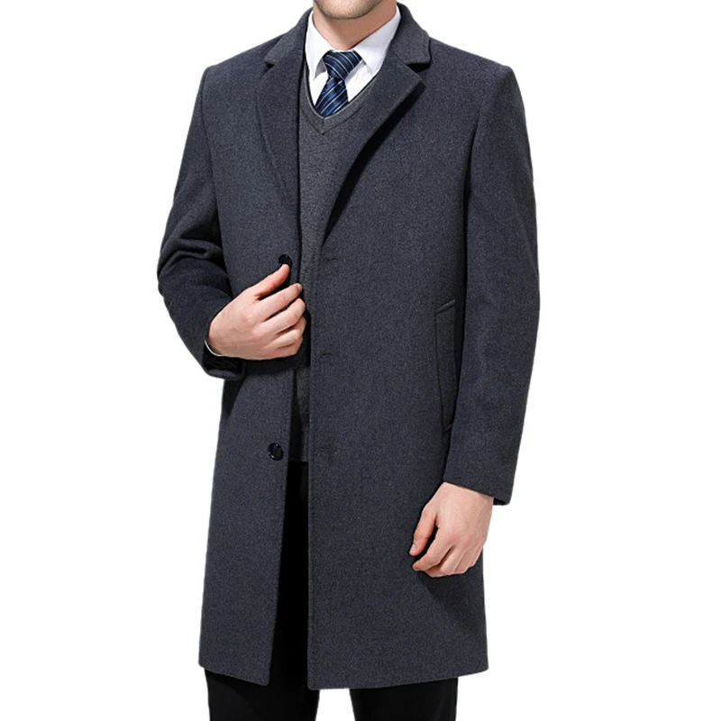 Мужское деловое шерстяное длинное пальто, Осень-зима, мужская повседневная Высококачественная приталенная теплая ветровка, верхняя одежда, Тренч, куртка