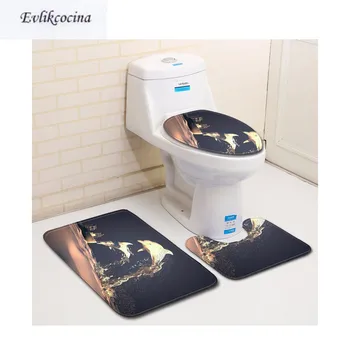 

Free Shipping 3pcs Dolphins Jumping Banyo Bathroom Carpet Toilet U Bath Mats Set Non Slip Pad Tapis Salle De Bain Alfombra Bano