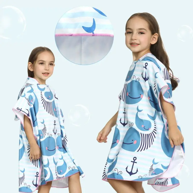

1 Pc Toddler Children Hooded Beach Towel Cute Cartoon Whale Anchor Printed Pullover Swim Pool Coverup Poncho Cape Bath Rope