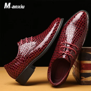 

M-anxiu Personality Crocodile pattern Business Men's Flat shoes 2020 New Brand Big Size 38-48 Men Wedding Party Dress Shoes