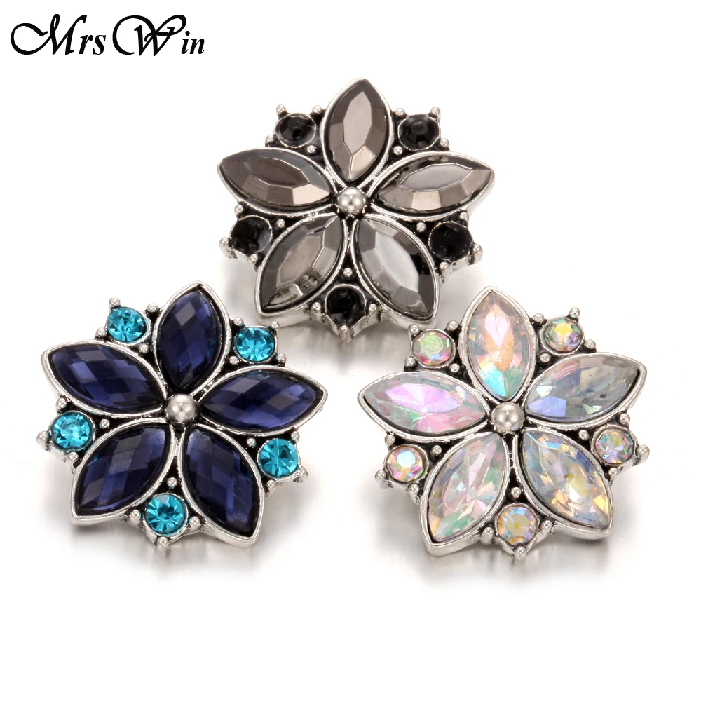 

New Button Jewelry Ginger Rhinestone Flower 18mm Snap Buttons for Leather Metal Snap Button Bracelet Bangle for Women Girls