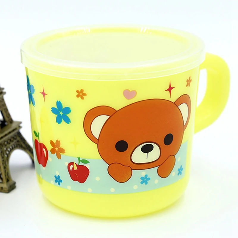 Для маленьких детей, Пластик чашка для питья для чашки милый мультфильм печать многоразовая Питьевая чашка с ручкой