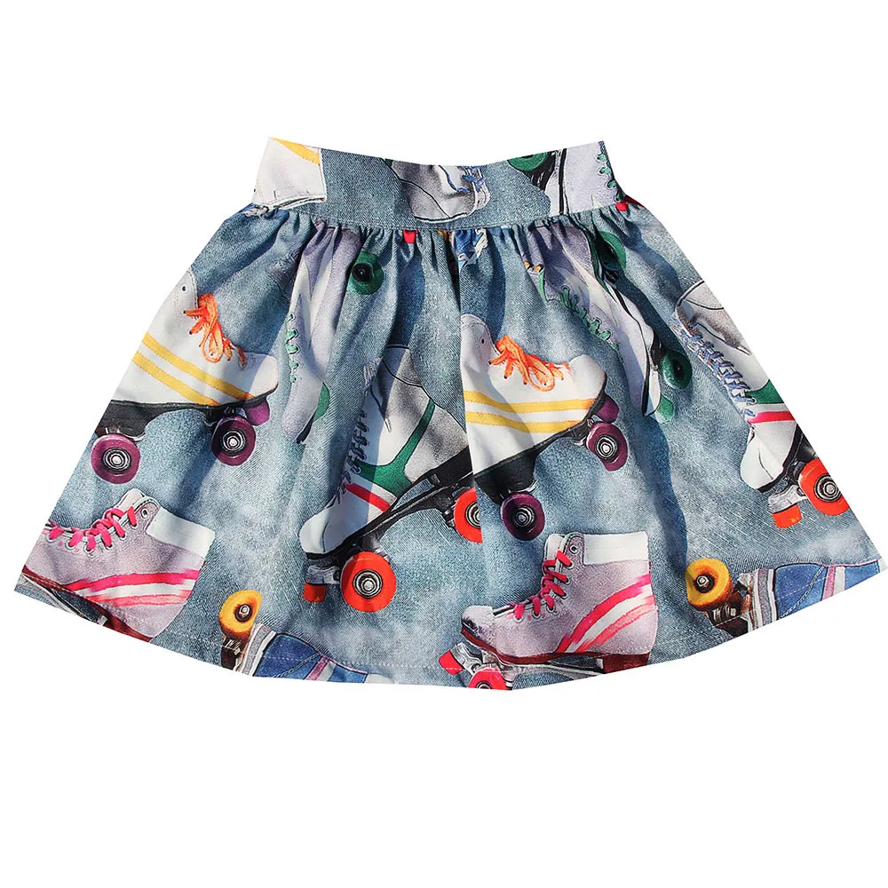 2018 girls Skirt Spring Autumn Fashion Cute Roller skating print Skirt
