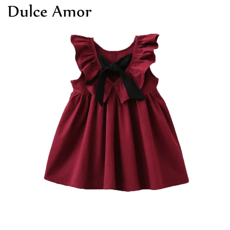 

Dulce Amor Cotton Girls Dress 2019 Summer Girls Clothing Casual Sundress Sleeveless V Back Princess Dress Ruffles Party Dress