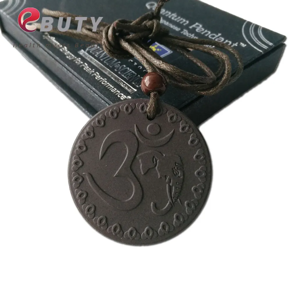 

Black OM Pendant Quantum Negative Ions Health Fashion Lava Charms With Rope Necklace & Box Best Gift 2pcs/lot