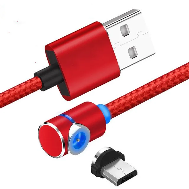 90 градусов светодиодный Micro USB кабель Магнитный зарядный кабель для iPhone XR samsung Xiaomi usb type C магнитное зарядное устройство USB C кабель адаптер - Цвет: Red