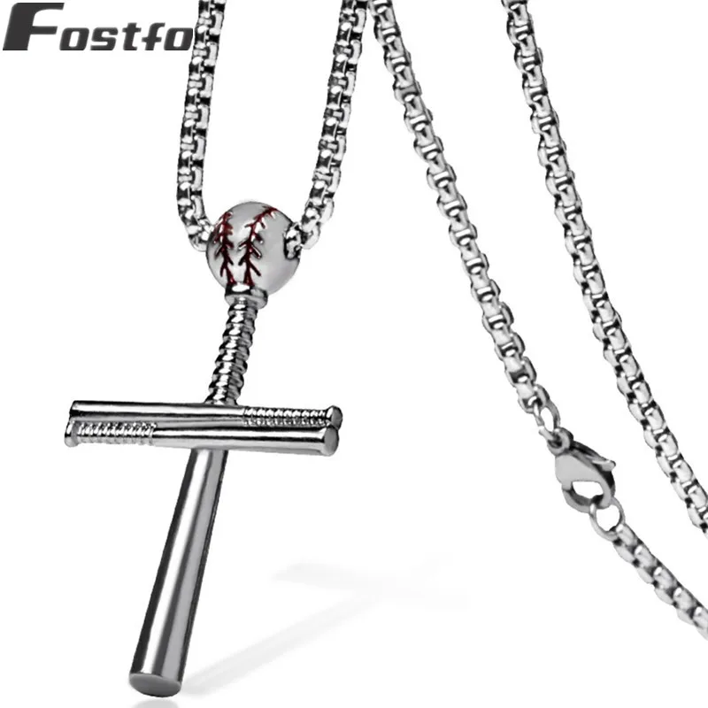 

Fostfo Hip Hop Religious Cross Pendant Necklace For Men Baseball Sports Stainless Steel Long Chain Necklace Prayer Punk Jewelry