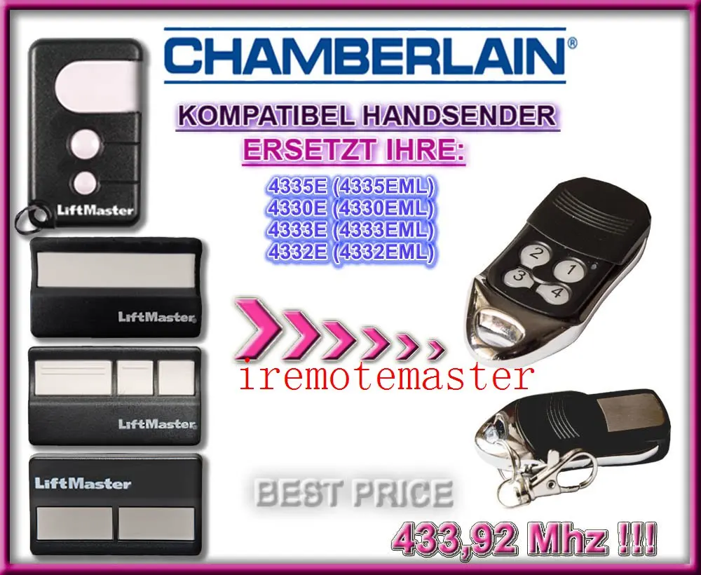 

2pcs Chamberlain Liftmaster 4335E 4330E 4332E compatible Remote Liftmaster Garage Opener
