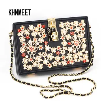 

Black Crystal Diamond Pearl Clutch Bag Fashion Chain Box Shoulder Bag Lock Flap Evening Bag Women's Pu Fashion Handbags Z914