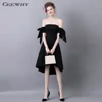 CEEWHY Off Shoulder High-Low Formal Dress Women Elegant Black Gown Short Evening Dress Vestidos Largos Abendkleider