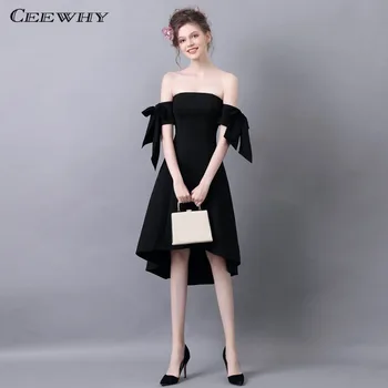 

CEEWHY Off Shoulder High-Low Formal Dress Women Elegant Black Gown Short Evening Dress Vestidos Largos Abendkleider
