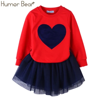 Humor Bear Autumn Kids Baby Girl Clothes Long Sleeve T-shirt+Grid Skirt +bowknot Casual 3PCS suits Student Girls' Clothing Sets 4