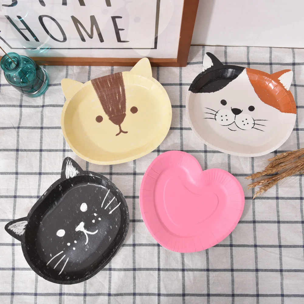 

LIRUIKA 8pcs Cute Cat/Dog Thicken Paper Disposable Plates Cake Dish Barbecue Plate Birthday Wedding Party Supplies Decoration