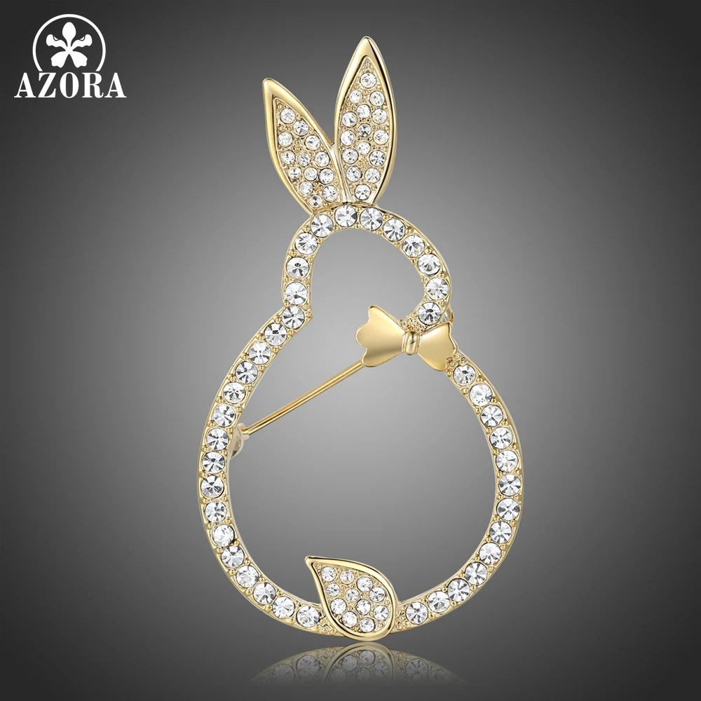 

AZORA Clear Austrian Crystals and Cute Rabbit Brooch for Women Bowknot Animal Brooch Gold Luxury Fashion Jewelry Coat Pin TP0101