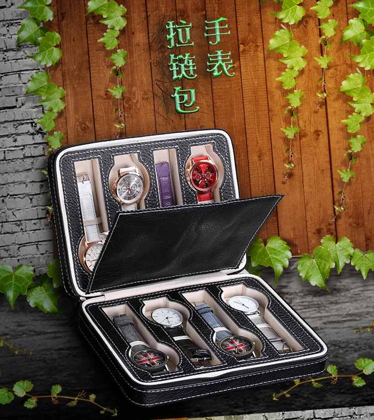 Сумка Для Хранения Чехол кожаный iPhone X 8-часы коллекции часы Для мужчин с застежкой-молнией, ручная сумка высокого класса пустая коробка для часов