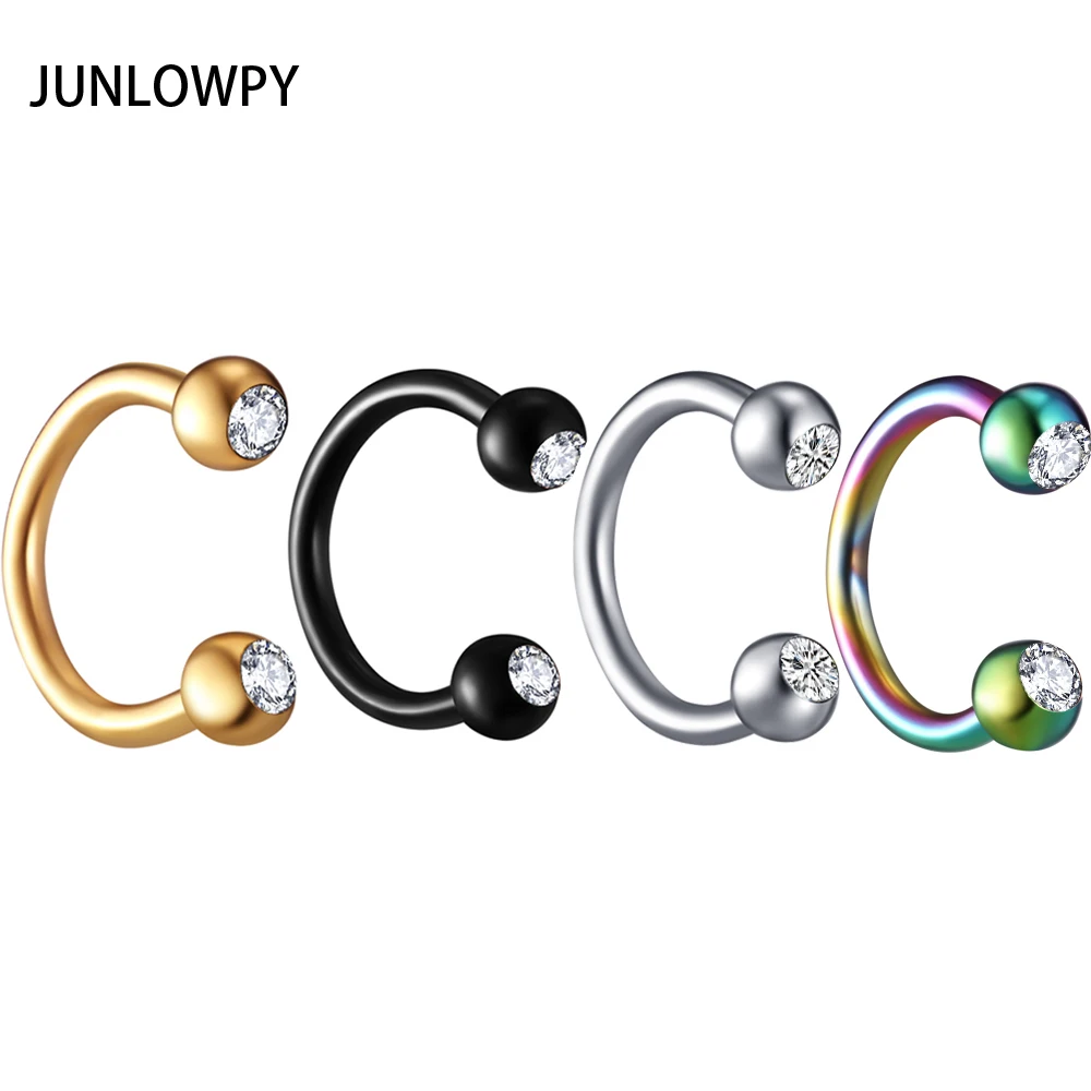 JUNLOPWY Nose Piercing Hoop Rings Stainless Steel 16G Screw CZ Nose