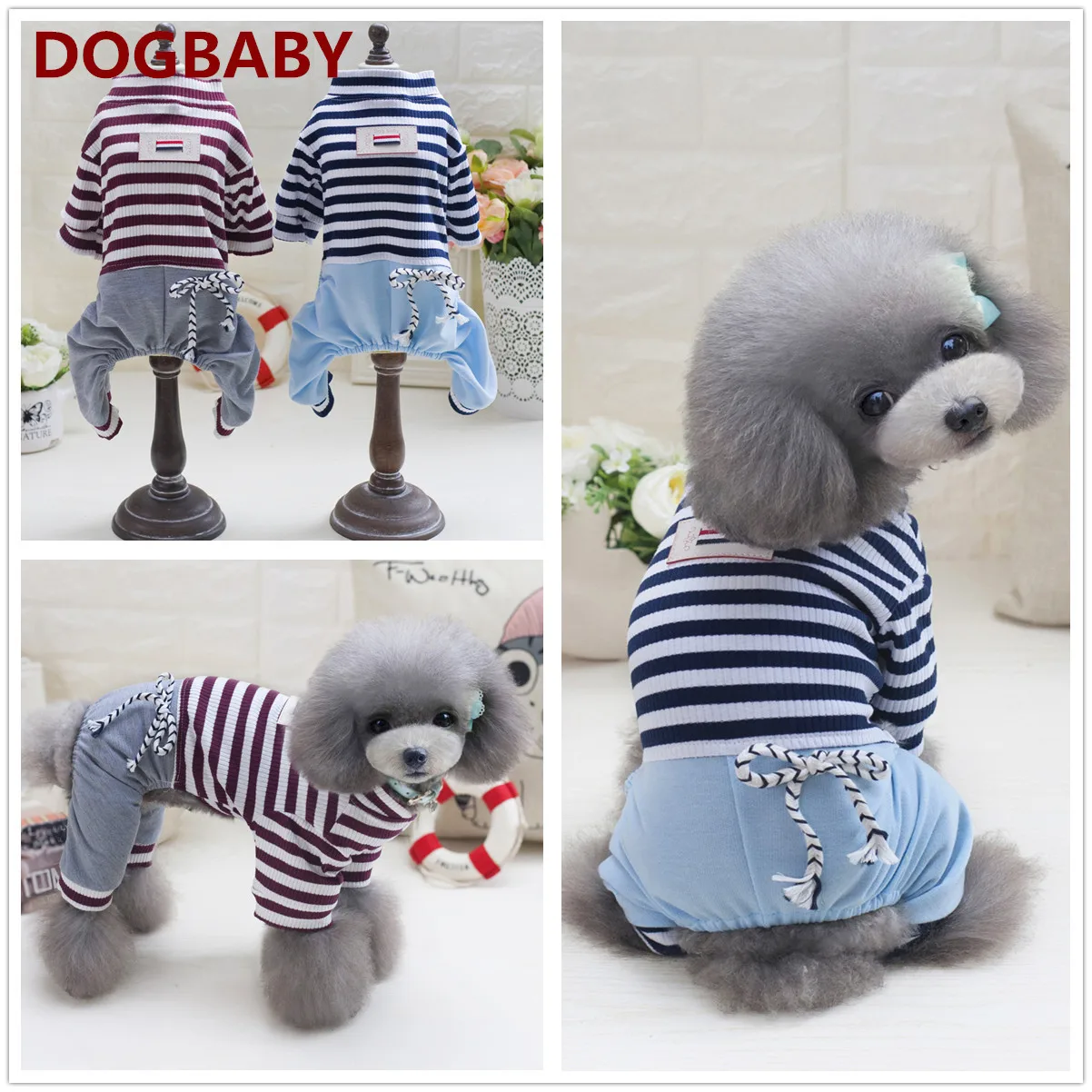 

Fashion Puppy Dog Clothes Pet Dog Striped Clothing Jumpsuit Four Legs Pants Dogs Clothes T Shirts