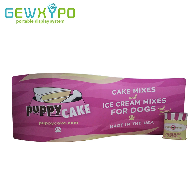 

Trade Show Booth Portable 20ft S Shape Stretch Fabric Advertising Banner Display Backwall With One Square Promotional Counter